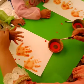 Art classes for child development at Happy's Baby Daycare in Dhaka, led by certified teachers